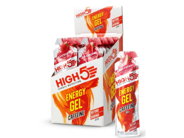 High5 Energy Gel+ - Energigel med hindbær- Koffein - 1 kasse á 20 stk.