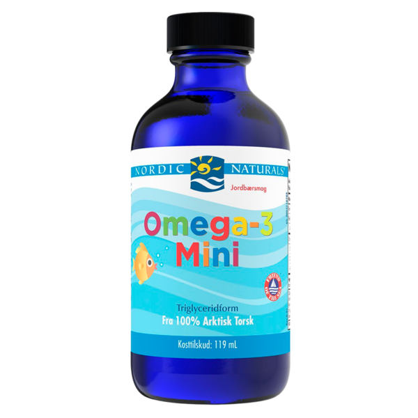 Omega 3 mini jordbærsmag 119ml fra Nordic Naturals