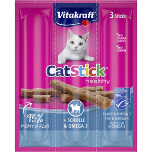 Vitakraft Cat Stick, rødspætte og omega-3 - 1 stk.